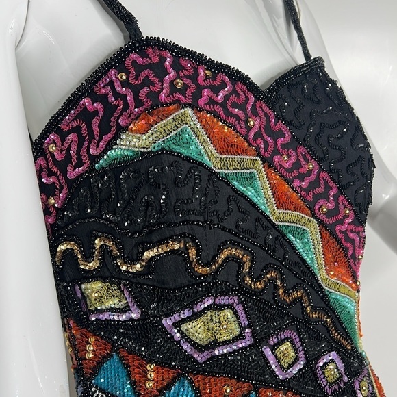 Together! Sz 8 Beaded Multi Color Semi Structured Bodice Zip Dress - Picture 3 of 13